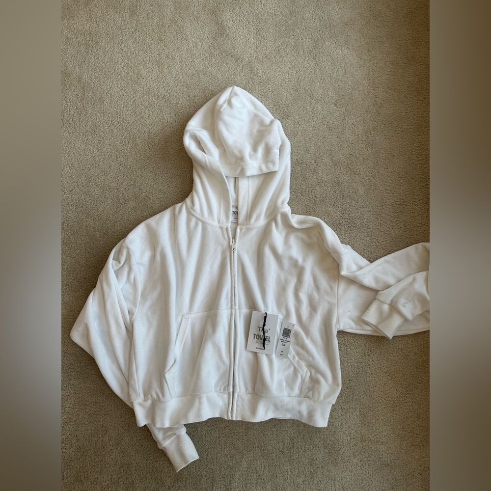 Aritzia Tna Towel Terry Boyfriend Boxy Zip Hoodie in White